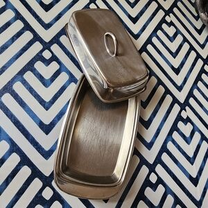 Vintage Stainless Steel Butter Dish W Lid